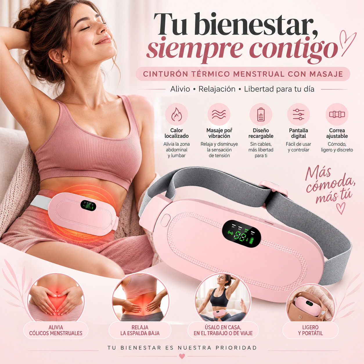Cinturón Térmico Menstrual con Masaje – Alivio y Confort Portátil