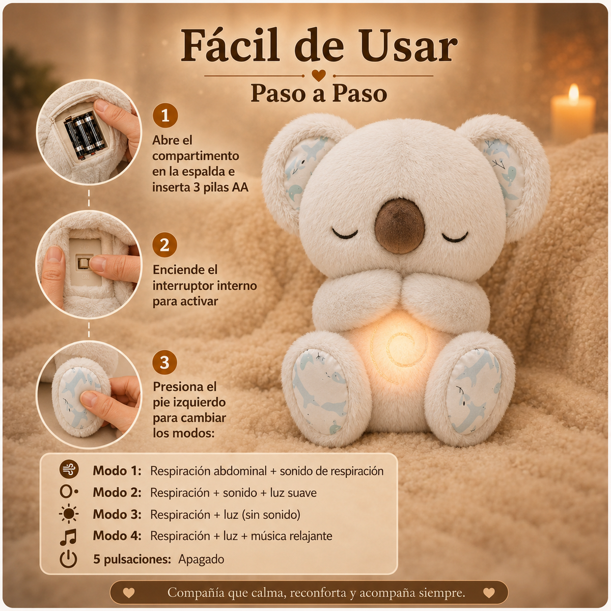 Koala Dulces Sueños – Peluche Calmante con Respiración, Luz y Música